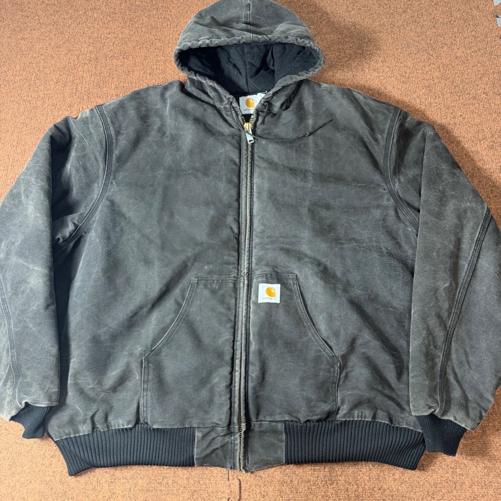 Carhartt Active Jacket Faded Black Duck Canvas Thermal Lined Hooded Work Coat XL